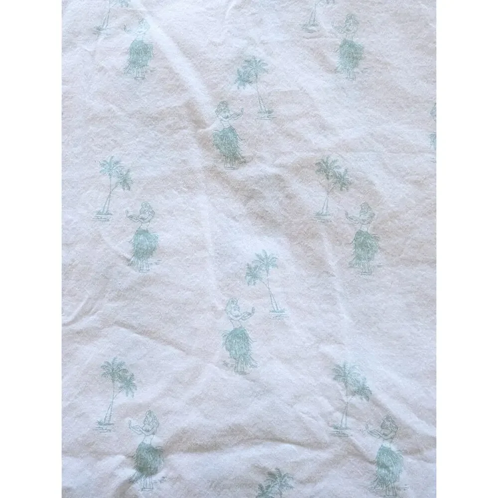 Tommy Bahama Queen Flat Sheet White w/ Aqua Hula Girl & Palm Tree Print OEKO-TEX
